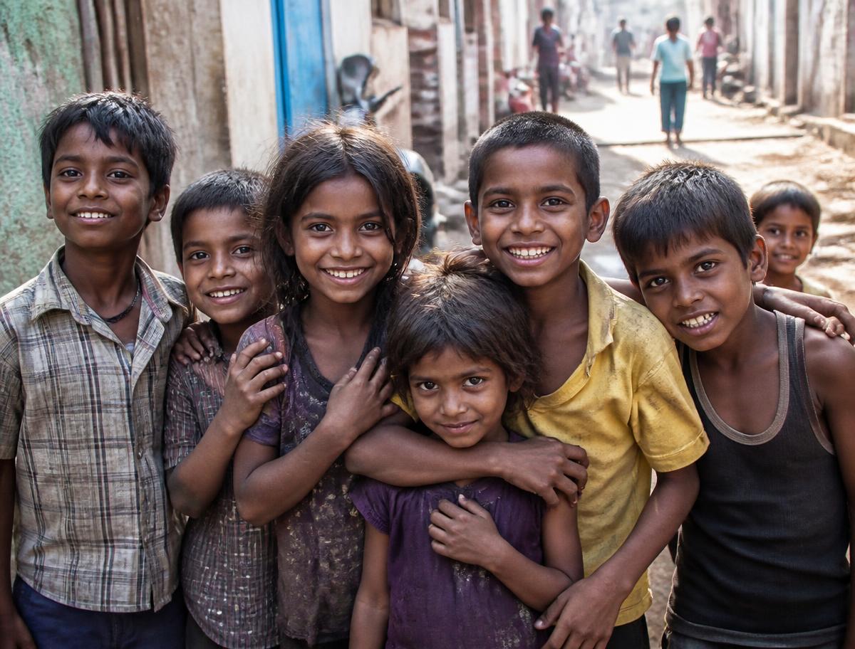 Children smiling together in a sunlit neighbourhood lane